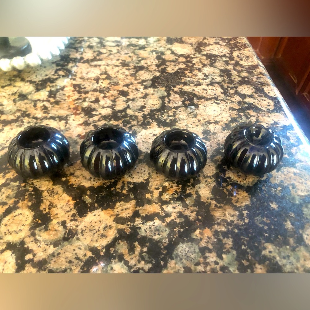 Set of 4 Williams Sonoma black pumpkin 🎃 candle holders